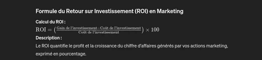 Métriques de marketing digital : Clés pour mesurer votre succès en ligne 2 Formule du ROI
